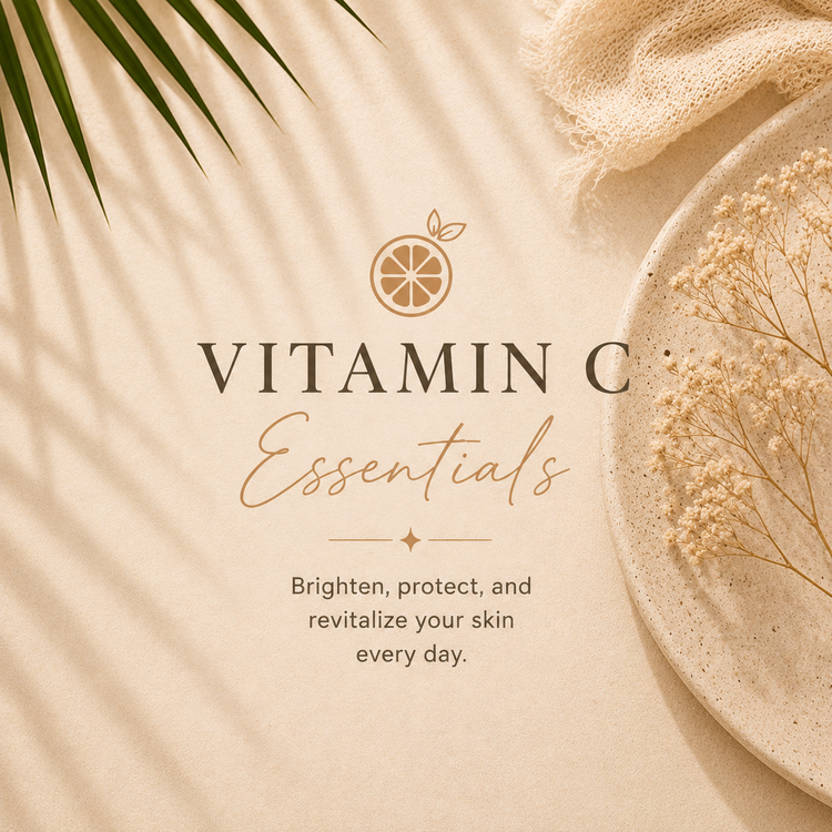 Vitamin C Essentials collection featuring brightening antioxidant skincare for radiant glowing skin.