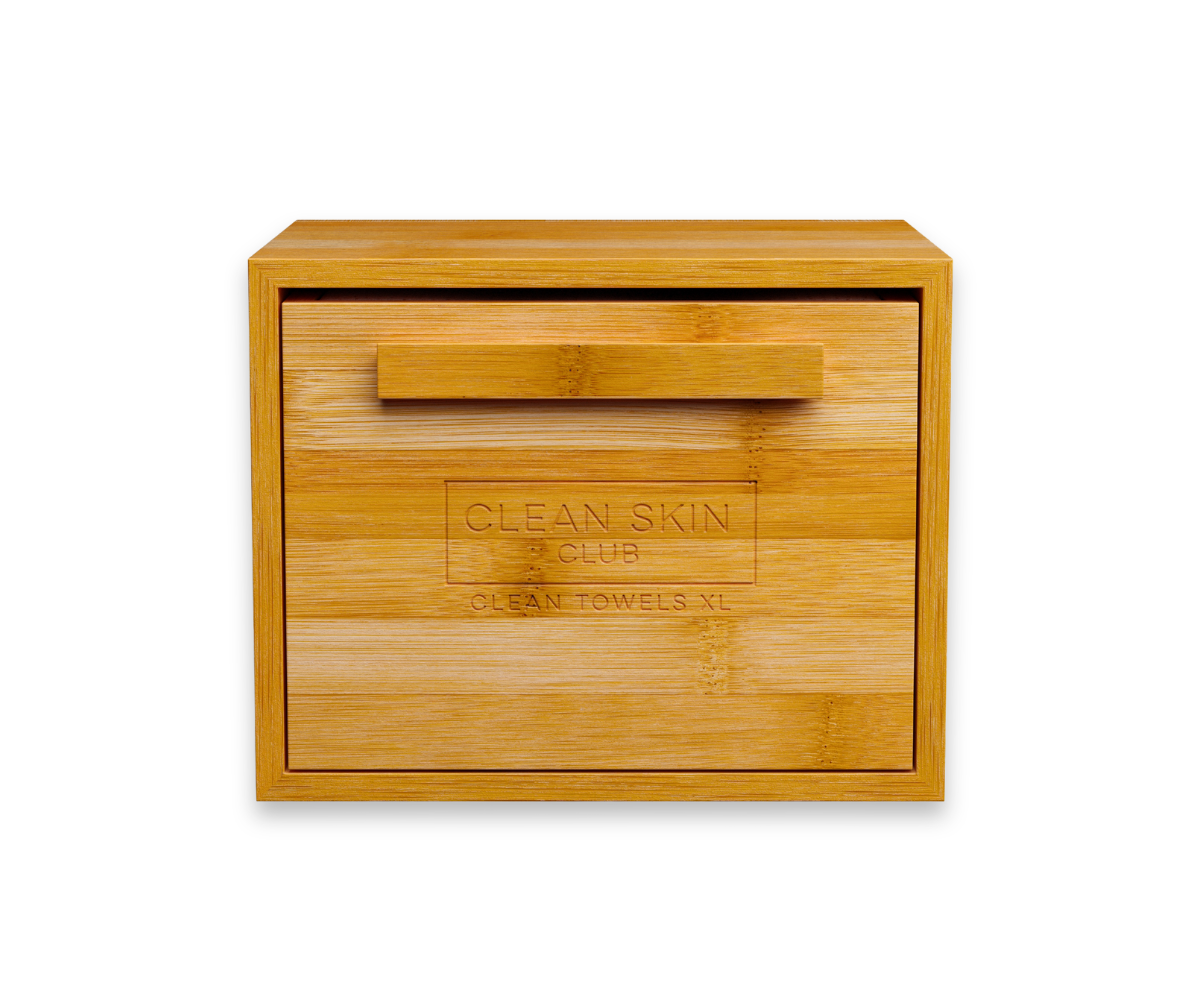 Luxe Bamboo Box with Drawer with 50 Clean Skin Club Towels XL