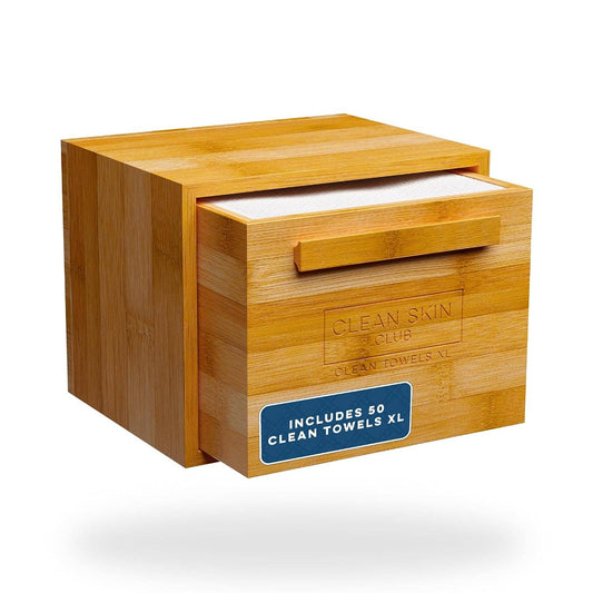 Luxe Bamboo Box with Drawer with 50 Clean Skin Club Towels XL